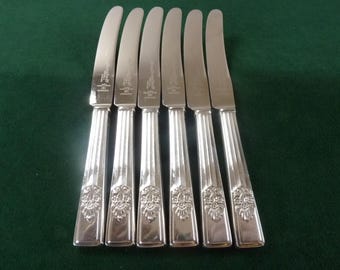 6 pięknych, posrebrzanych noży do masła herbacianego Richarda Grovesa