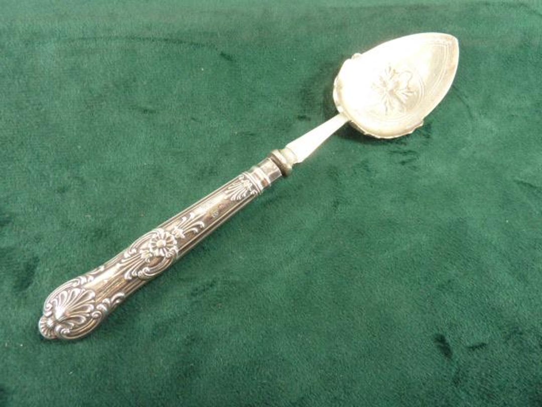 Antique John Biggin Hallmarked Silver Handle Preserve Spoon Kings ...