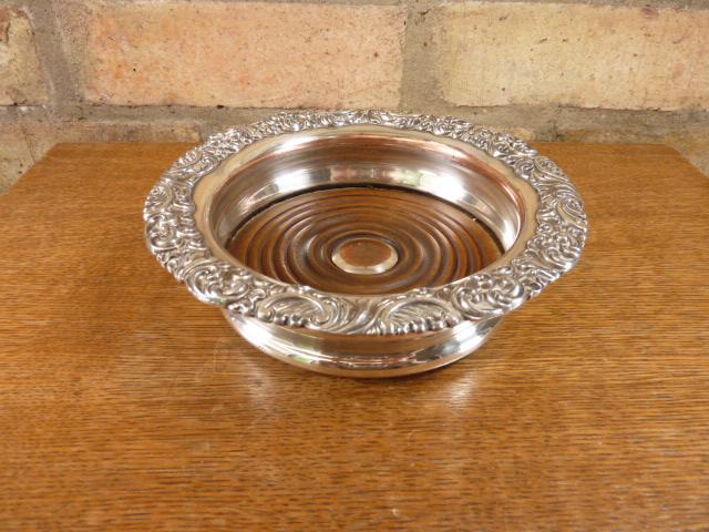 vintage Wine champagne Bottle Coaster silver plated on copper wooden base #5