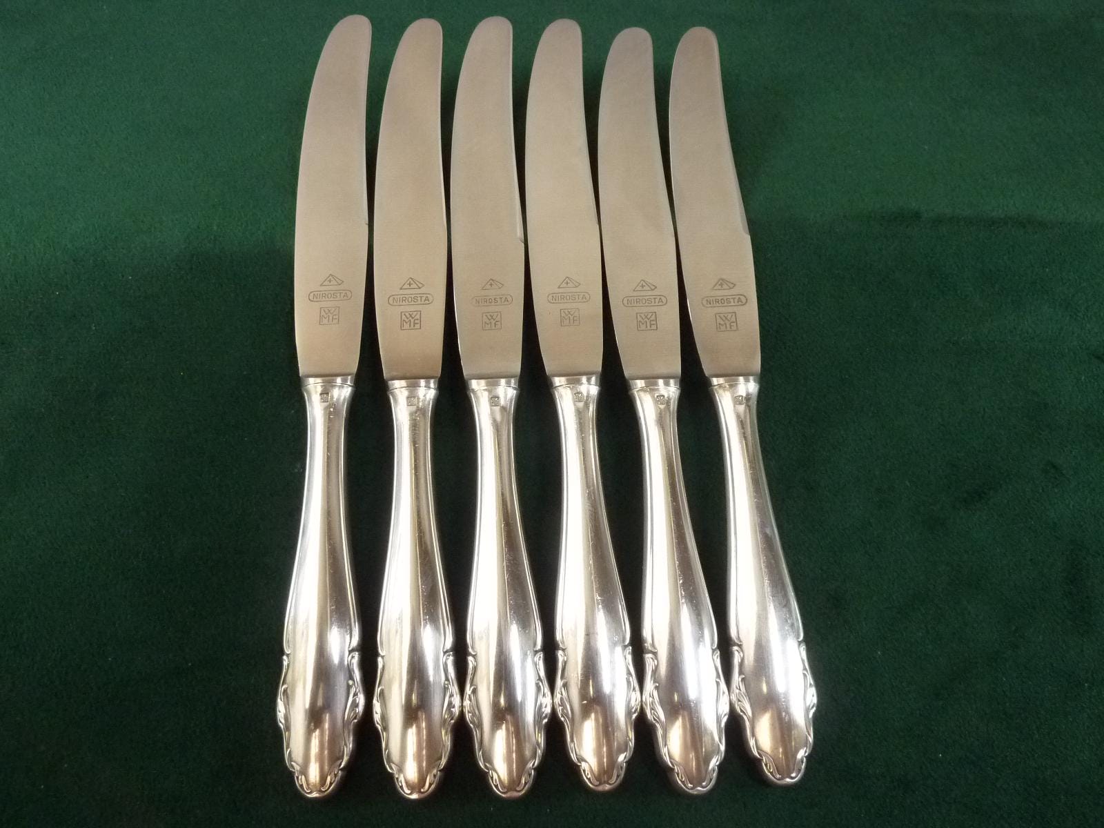 6 Nice Vintage WMF Scroll Edge Dessert Side Knives Silver Plated
