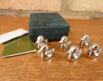 6 nice  Yeoman Silver Plated Duck shaped table place markers