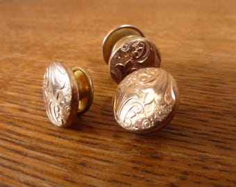 Boutons De Manchette Vintage En Laiton Doré Quadrillé - Paire - Occasion Bon état