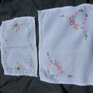 2 nice Vintage Irish linen hand embroidered Tray cloths Floral patterns
