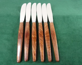 6 Mid Century rosewood Wooden handled Dinner Table knives