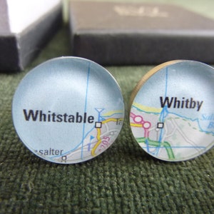 EVY Designs kaart nieuwigheid Manchetknopen Whitstable & Whitby