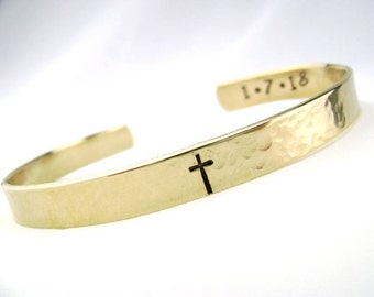 Cross Bracelet, Womans Baptism Gift, Personalized Cuff with Baptized Date, Teen Girl Confirmation or Ordination Gift