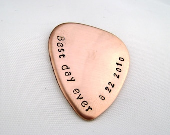 Best Day Ever Copper Guitar Pick, 7th Anniversary Gift, Personalized Wedding Date Plectrum