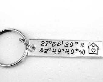 Coordinates Keychain, Special Place Latitude Longitude Key Tag, Favourite Location Gift