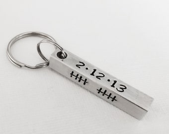 Sobriety Anniversary Keychain, Tally Marks, Personalized Number of Hash Marks on Rectangle Bar with 4 Sides, 10 years Sober