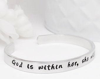 God is Within Her She Will Not Fall, Psalm 46:5 Bracelet, Scripture Jewelry, Faith Gift with Bible Verse, Aluminum or Sterling Silver