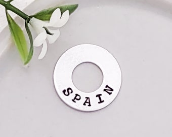 Hand Stamped Washer with Country Name, Travel Token, Add-on Tag for Travel Lover Keychain
