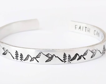 Faith Can Move Mountains Bracelet, Matthew 17: 20 Bible Verse Jewelry, Faith Cuff, Encouragement Gift for Woman