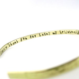 Bridesmaid Gift, Thank You For Being My Bridesmaid Personalized Bracelet, Gold Brass Hidden Message Cuff with Names image 1