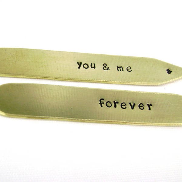 Brass Collar Stays, 21st Anniversary Gift for Husband or Boyfriend, Groom Present, You & Me Forever Shirt Sticks