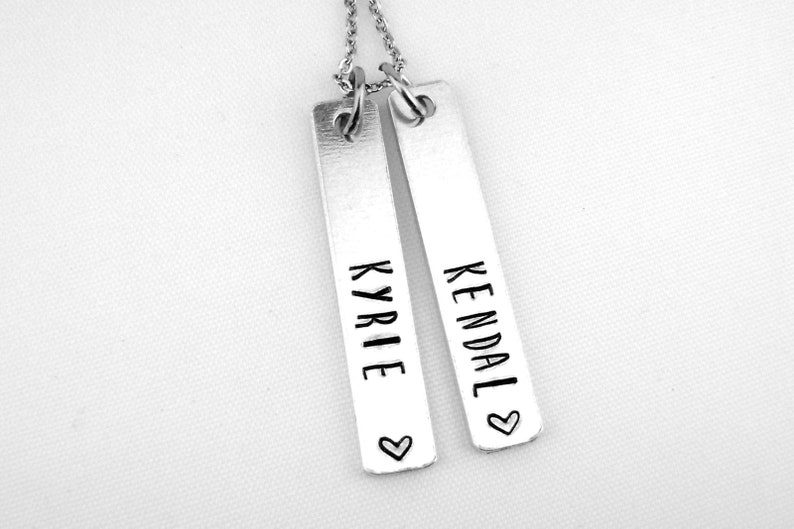 Personalized Vertical Bar Necklace, Mom Jewelry with Kids Names, Pet Name, Custom New Mother Gift with Birthdate, Anniversary Couple image 1