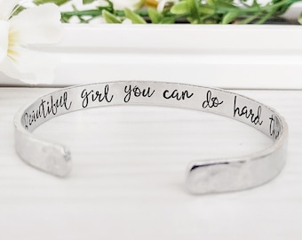 Beautiful Girl You Can Do Hard Things Bracelet, Inspirational Jewelry for Daughter