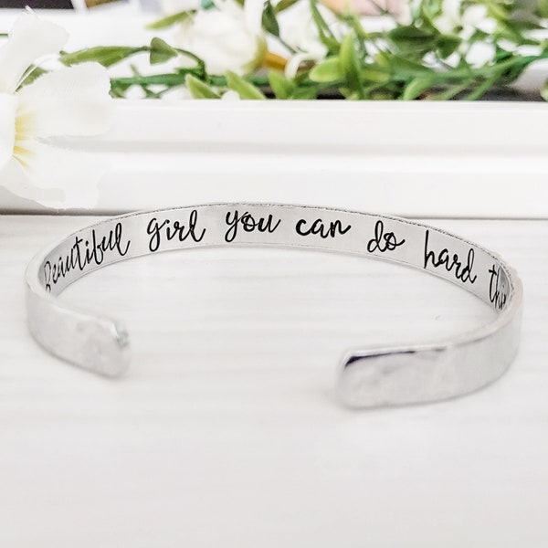Beautiful Girl You Can Do Hard Things Bracelet, Inspirational Jewelry for Daughter