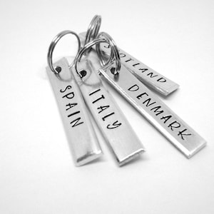 Personalized Tag with Country Name, One Travel Charm to Add to Keychain for Customized Traveller Gifts or Vacation Keepsakes