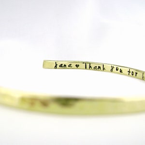 Bridesmaid Gift, Thank You For Being My Bridesmaid Personalized Bracelet, Gold Brass Hidden Message Cuff with Names image 4