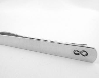 Infinity Tie Bar, Personalized Tie Clip, Custom Couple Initials Tie Bar, Anniversary Gift for Men, Boyfriend Birthday, Tie Holder