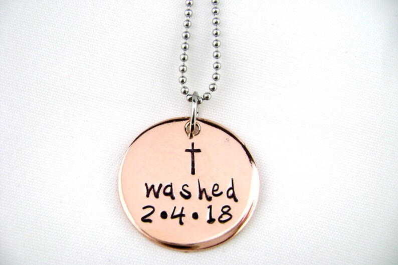 Washed Baptism Necklace Adult Baptism Gift Stamped Copper Etsy