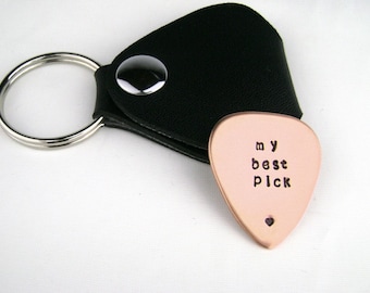 Copper Guitar Pick Keychain, My Best Pick Hand Stamped Personalized Plectrum, Musical Gift for Men, Husband Boyfriend Anniversary Gift