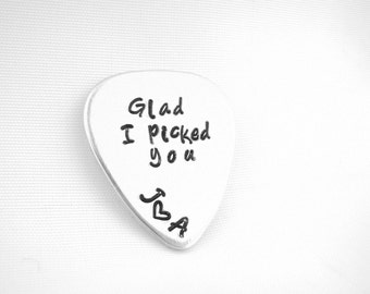 Glad I Picked You Custom Stamped Aluminum Guitar Pick with Couple Initials, Personalized Anniversary Gift for Husband or Boyfriend