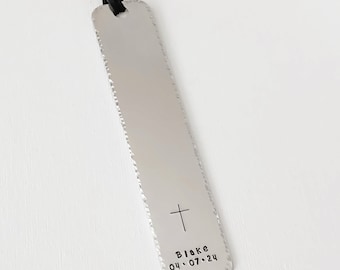 Personalized Bible Bookmark, Adult Baptism or Confirmation Gift with Name Date and Cross, Hand Stamped Christian Present for Ordination