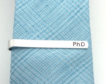 Graduation Gift for Him, Tie Clip for PhD, Personalized Tie Bar with Hidden Message