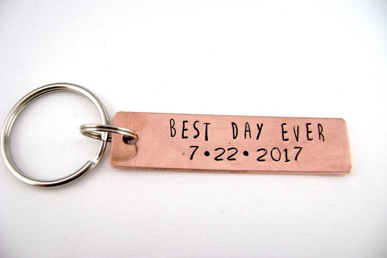 Copper Anniversary Gift Best Day Ever Keychain Personalized Etsy