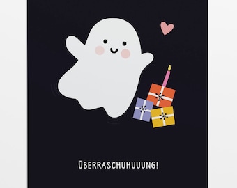 Surprise: Ghost birthday card in A6 format