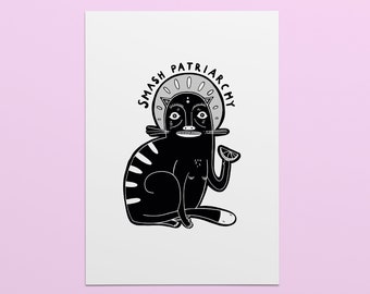 SMASH PATRIARCHY CAT  I Minimalistic Art Print