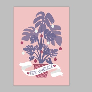 Christmas Card Monstera - Carte Postale Christmas Fine Art Print, Wall Art, Minimal Poster Art, Illustration