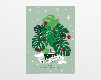 Merry Monstera! Weihnachtskarte im Format A6  - Postkarte Weihnachten