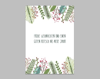 Christmas card: mistletoe branch Scandinavian design