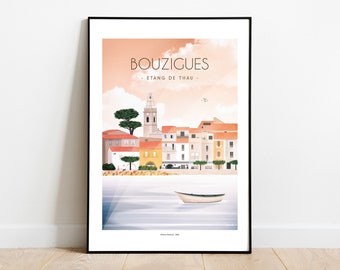 Original Posters of Bouzigues Town, Etang de Thau, Occitanie, France