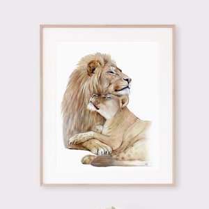 Lion and Lioness, Wall Art Print, Lions in Love, Lion Wedding Gift, Lion Painting, Canvas Print, Valentine Day Gift for Her, Gift for Him