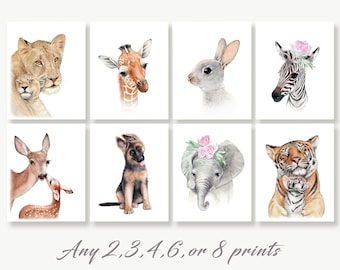 Animal Nursery Prints for Boy & Girl, Kids and Baby Wall Décor, Baby Room Wall Art, Animals with Flower Crowns, Ready to Frame Prints