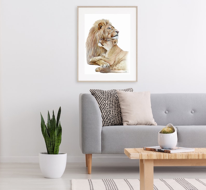 Lion and Lioness Wall Art Print Lions in Love Lion Wedding Etsy
