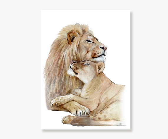Lion and Lioness Wall Art Print Lions in Love Lion Wedding - Etsy