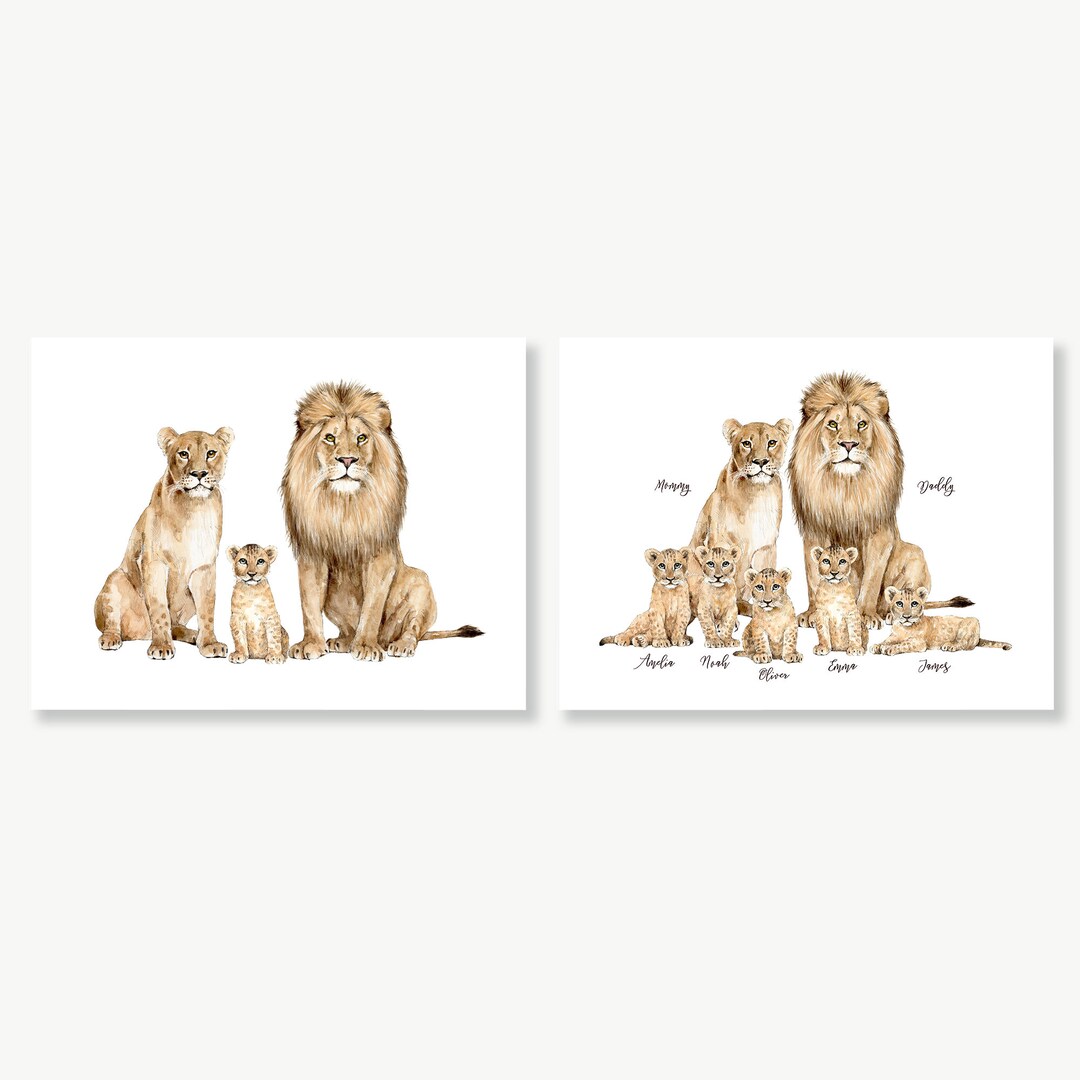 Lion Family Print, Safari Nursery Décor, Custom Name Wall Art, Lion ...