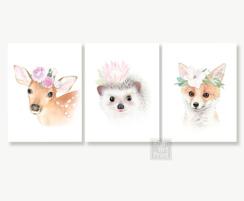 Baby Animals Nursery Art Girl Watercolor Woodland Animals Etsy