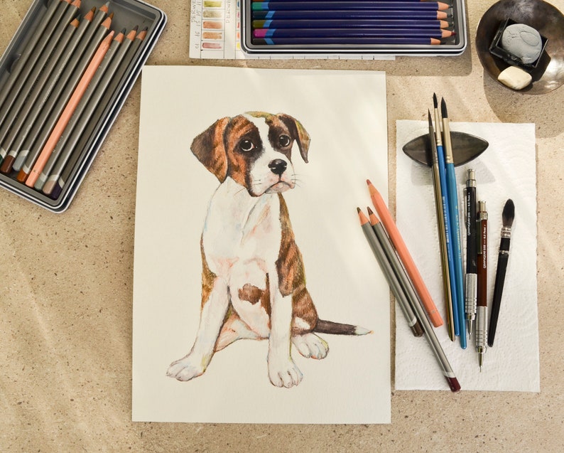 Custom Portrait Illustration Drawing Cat Art Commission Personalized Gift Pet Watercolor Painting Pet Portrait Pet Memorial Dog
