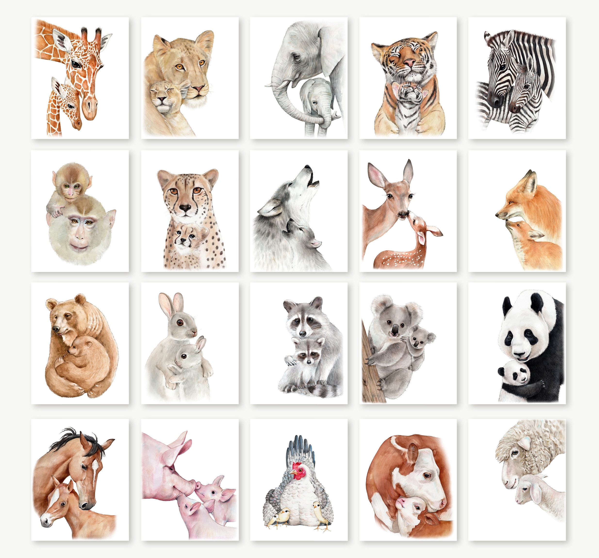 Baby Animal Panda Giraffe Elephant Poster Canvas Nursery Wall Art Print