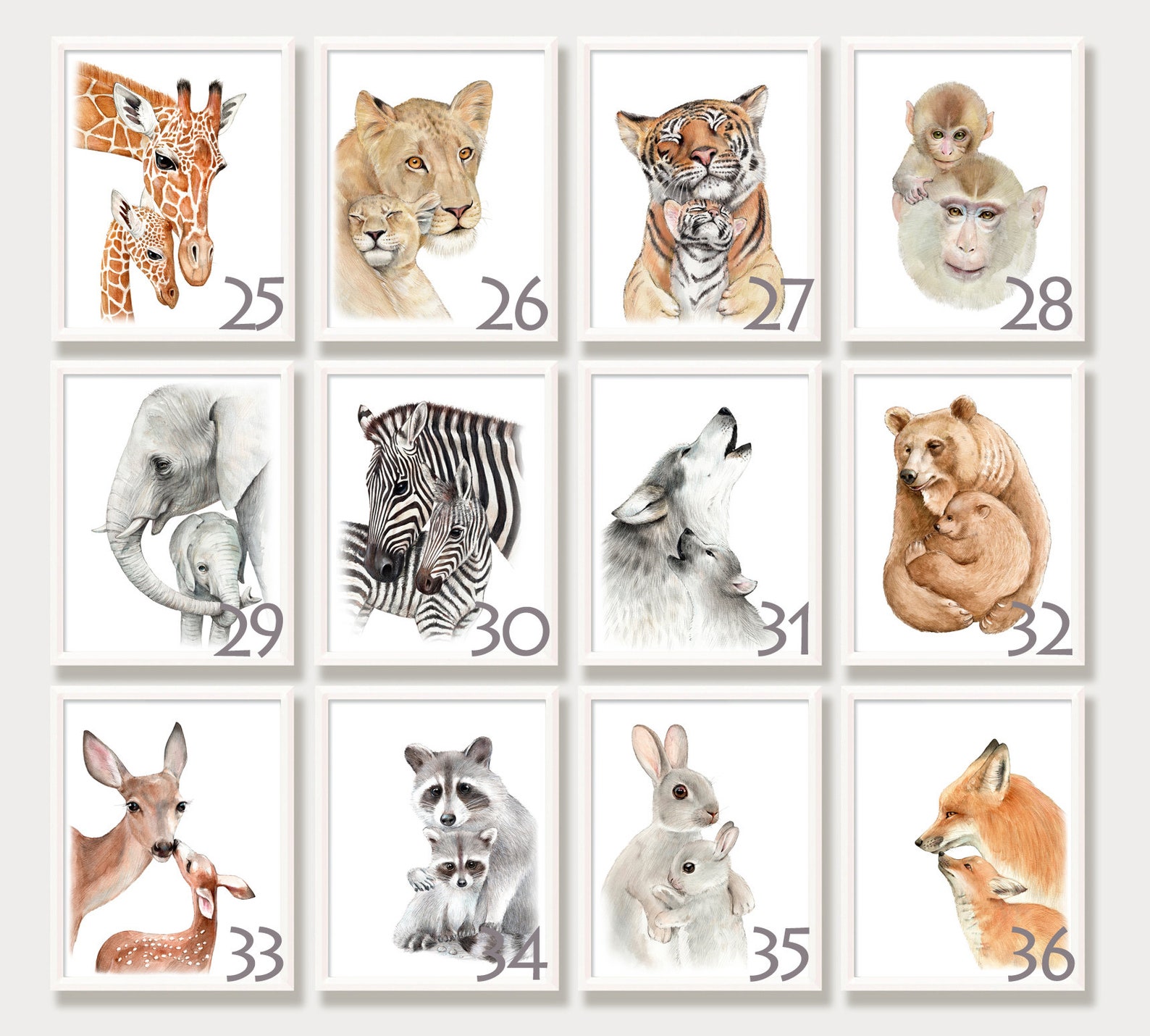 Baby Animal Art Prints Nursery Wall Art Set of 4 Painting Etsy