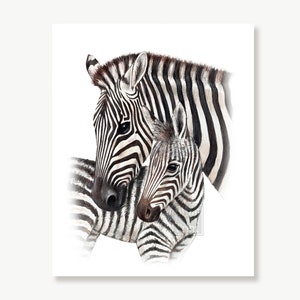 Mom and Baby Zebra Painting, Watercolor, Safari Animal Print, Nursery Art, Animal Mother and Baby, Mom & Baby Gift, Black and White Nursery