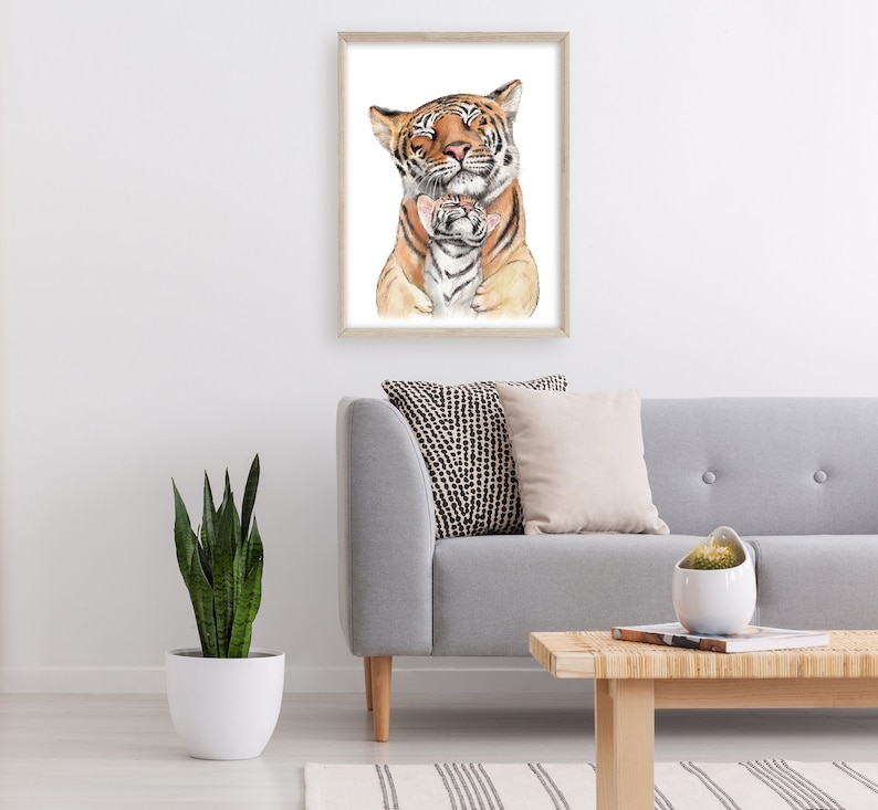 Tiger Mom and Baby Animal Print Painting for Nursery Safari - Etsy