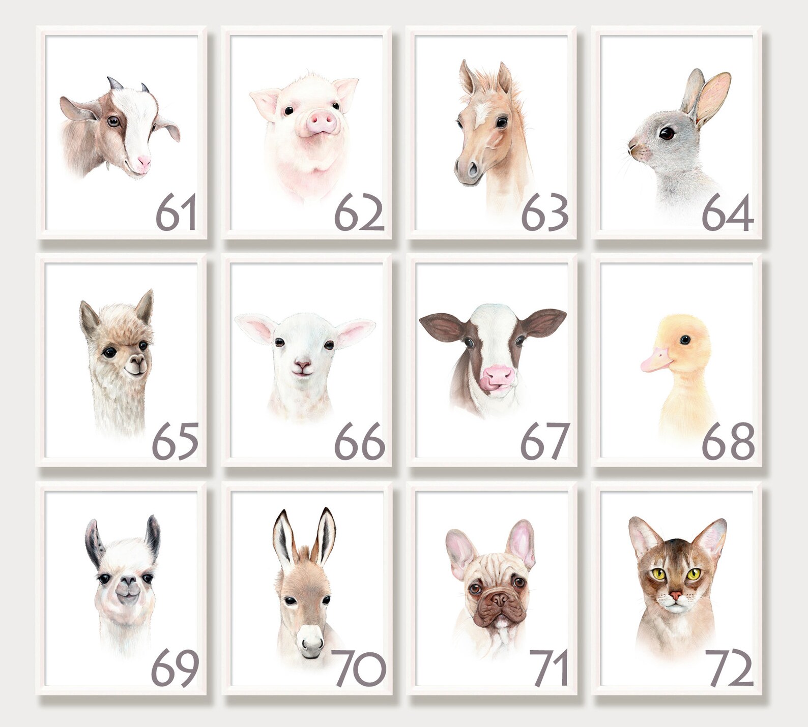 Baby Animal Art Prints Nursery Wall Art Set of 4 Painting Etsy