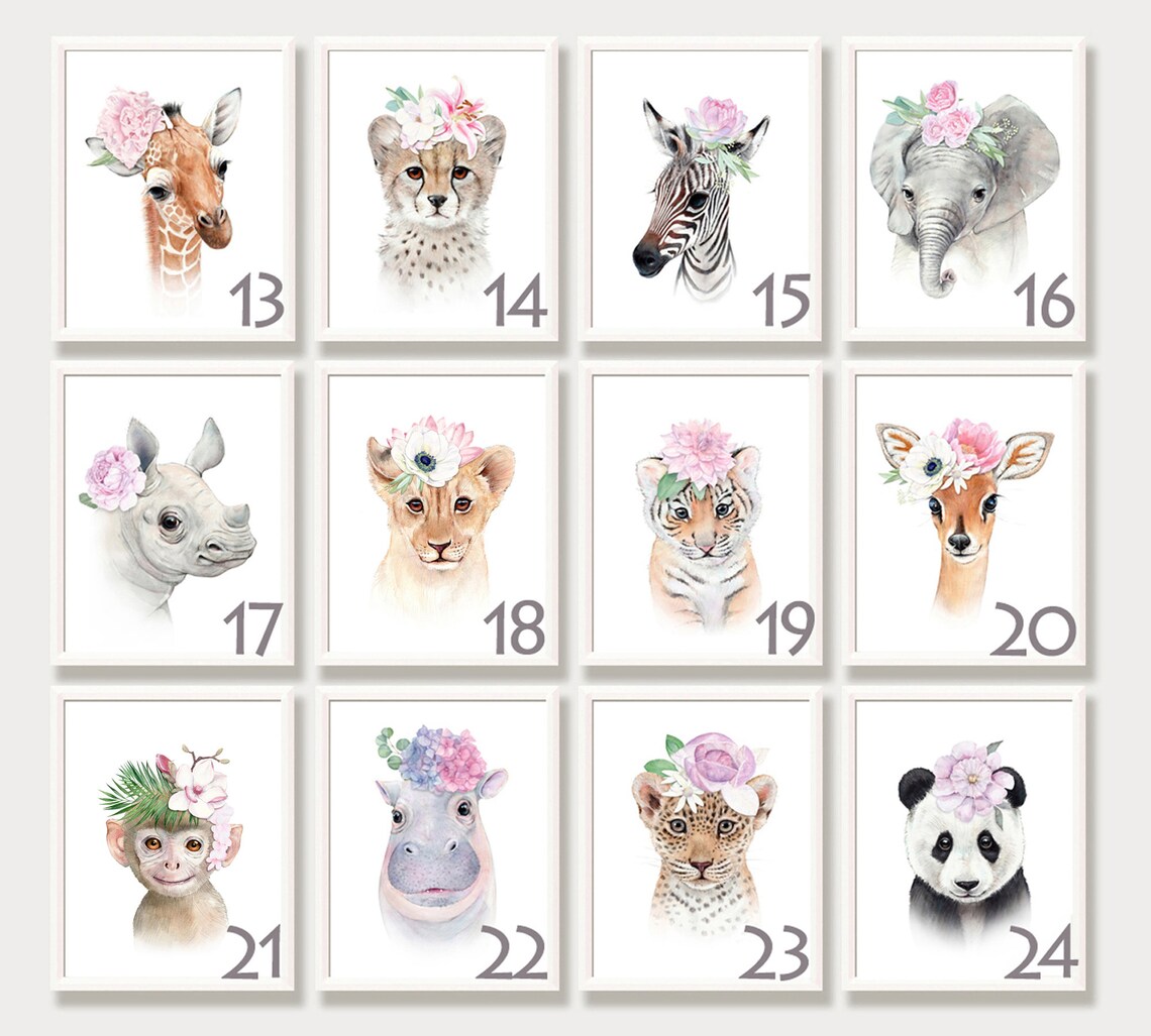 Baby Animal Art Prints Nursery Wall Art Set of 4 Painting Etsy