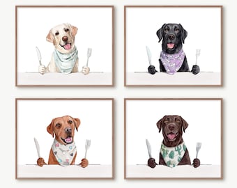 Labrador Retriever, Dog with Fork & Knife, Funny Kitchen Sign, Personalized Print, Animals Eating, Dog Kitchen Décor, Funny Kitchen Wall Art